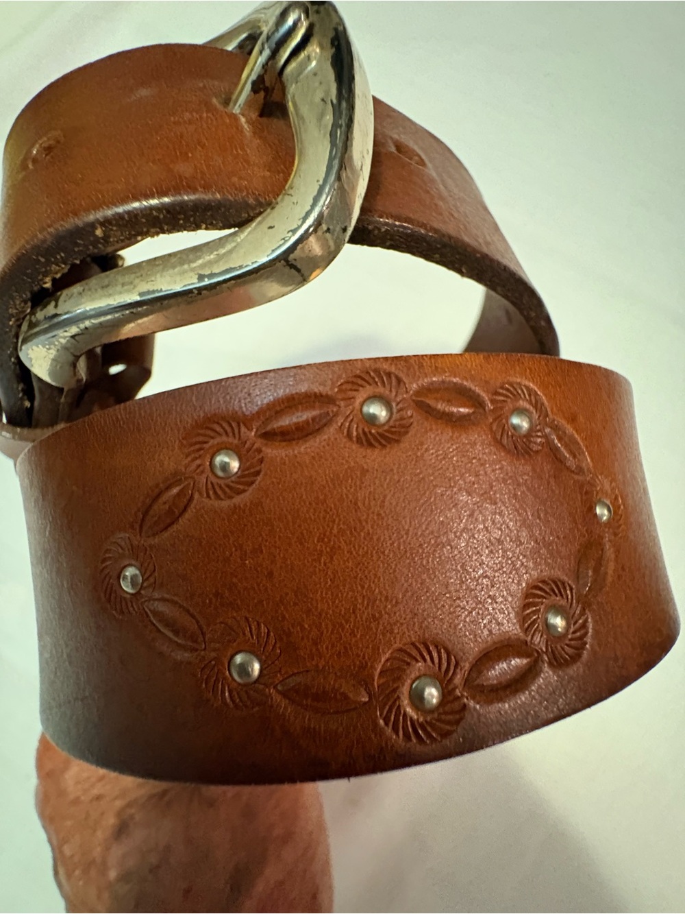Fossil Brown Leather Studded Waist Belt